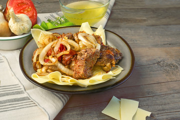 Traditional dish of Turkic people in Central Asia Beshbarmak