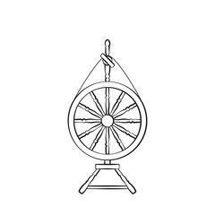 An antique spinning wheel icon in the style of linear design. - 213471002
