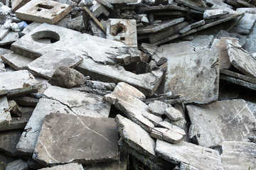 Heap of the damaged concrete blocks