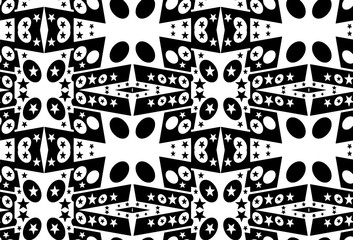 Seamless geometric pattern with a five-pointed stars in a black and white colors for design. 