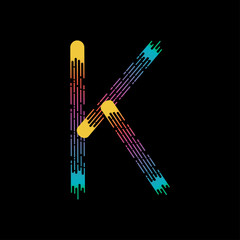 letter K bright isolated on black background