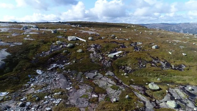 A UK WWII Bomber plane B-24 crashed on a mountain in southern Norway 1946, Fly over wreckage