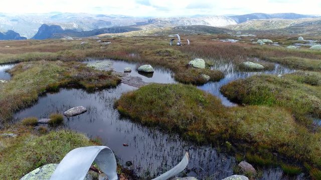 A UK WWII Bomber plane B-24 crashed on a mountain in southern Norway 1946, Fly over Propellers