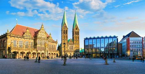 Bremer Marktplatz mit Rathaus und Dom  - obrazy, fototapety, plakaty
