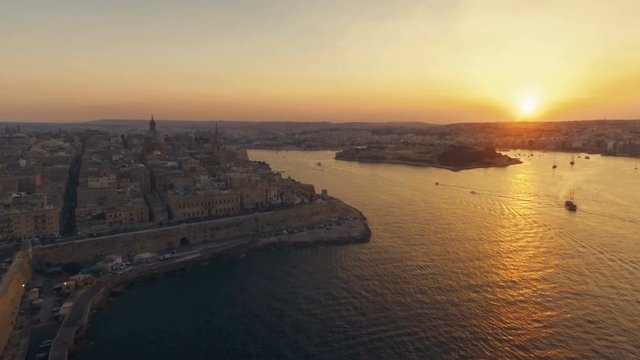 Aerial shot of Valletta at Sunset