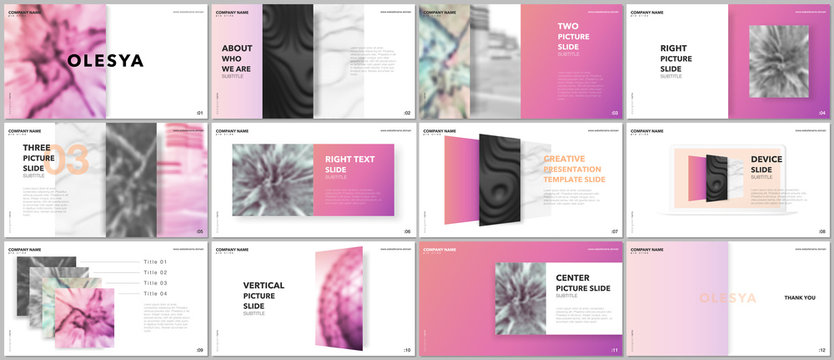 Minimal presentations design, portfolio vector templates with elements on white background. Multipurpose template for presentation slide, flyer leaflet, brochure cover, report, marketing, advertising.