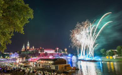 Obraz premium Wianki festival in Krakow, Poland, fireworks display