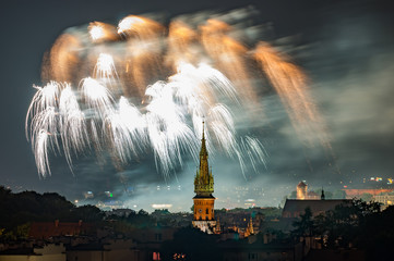 Fototapeta Fireworks display in Krakow, Poland obraz