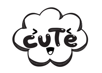 Monochrome vector Cute speech bubble. Black and white emotional icon isolated. Comic and cartoon style.