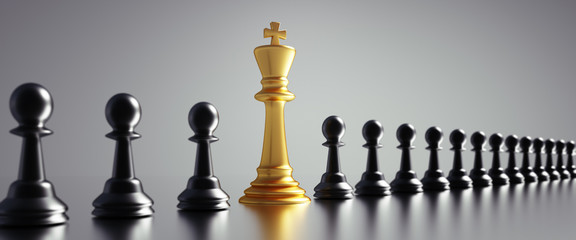 Schachfiguren - Goldener König mit schwarzen Bauern