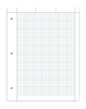Hole punched quad ruled filler paper for three ring binder