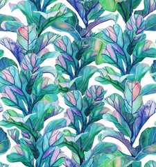 Tropical seamless pattern with succulents, tropical leaves. Botanical background