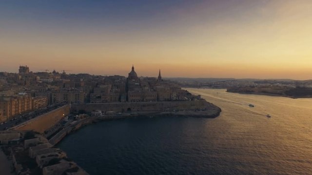 Aerial shot moving sideways revealing Valletta