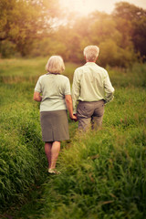 Loving senior couple walking