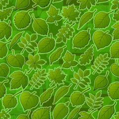 Seamless Background with Green Leaves of Various Plants, Trees and Shrubs, Nature Tile Pattern for Your Design. Eps10, Contains Transparencies. Vector