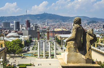 View on Placa Espanya and Montjuic Hill with National Art Museum of Catalonia