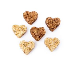 Oatmeal heart dessert isolated on white background