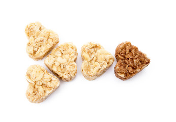 Oatmeal heart dessert isolated on white background