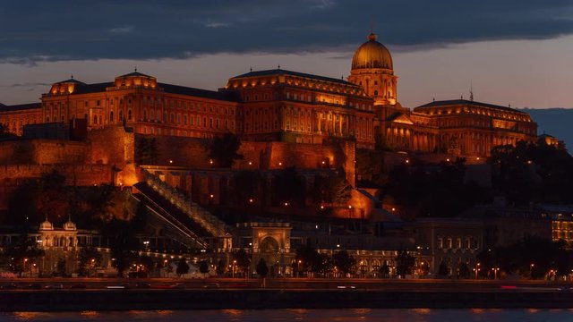 Buda Castle Budapest, Hungary after sunset timelaps 4K