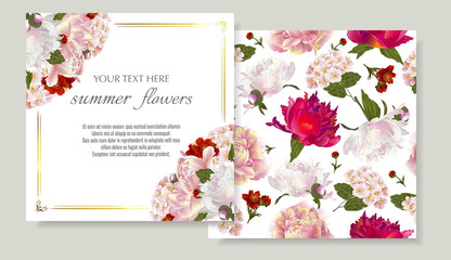 Fototapeta na wymiar Vector banners set with summer flowers.Template for greeting cards, wedding decorations, invitation ,sales. Spring or summer design. Place for text.