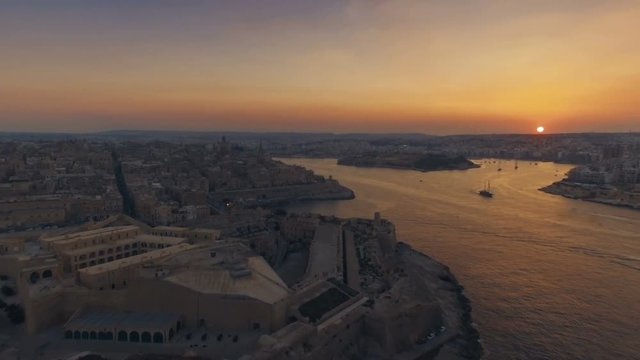 Beautiful Aerial shot in Valletta at Sunset