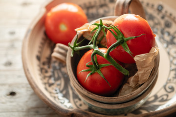 natural red tomatoes, cherry on a wooden background