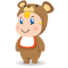 Illustration of a caucasian baby with teddy costume. Ideal for educational and informational materials