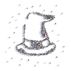 A lot of people form a witch's hat, a holiday halloween