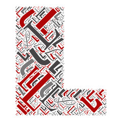 Vector conceptual red, gray and black playful funny education font made of letter collection or group on character shapes isolated on white background. A modern art alphabet learning element design