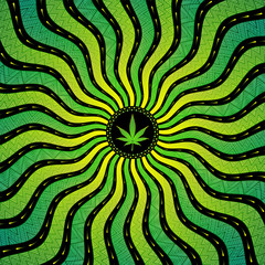 Magic cannabis leaf; Sacred complex geometry; Wonderful mandala in trance psychedelic style; Vector illustration, square format.