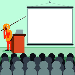Presentation in public: illustration of a feared and nervous speaker for not having public speaking skills