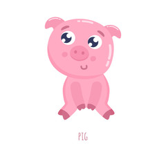 Cute pig vector illustration. Flat design.