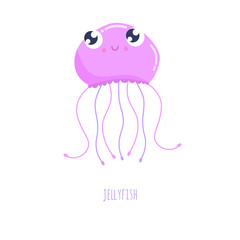 Cute jellyfish vector illustration. Flat design.