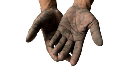 Hand dirty with mud on white isolate background