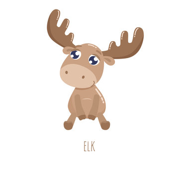 Cute elk vector illustration.  Flat design.