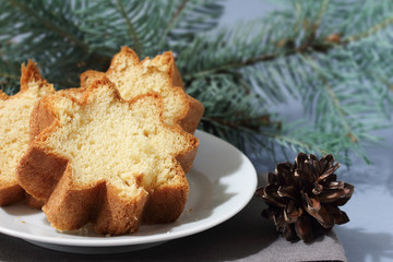 Christmas cake with pine cones and Christmas tree