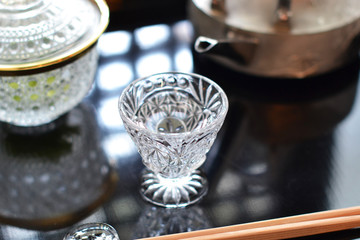 ガラスの食器で晩酌