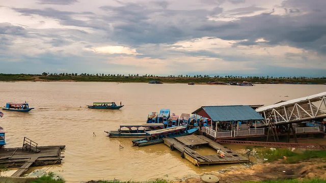 Time lapse of the local port at Tonle Sap in Siem Reap province of Cambodia