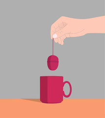 A woman is making tea in red cup