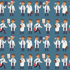 Doctor nurse character vector medical man staff seamless pattern background flat design hospital team people doctorate illustration.