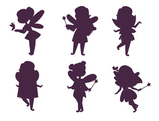 Fairies princess silhouette fairy girl vector character cute beautiful style cartoon little fairyland fashion costume magic fantasy dress fairytale crown kid.