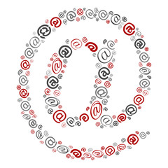 Vector conceptual red, gray and black playful funny education font made of symbol collection or group on character shapes isolated on white background. A modern art alphabet learning element design