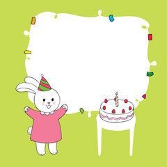 Cartoon cute rabbit happy birthday card vector.