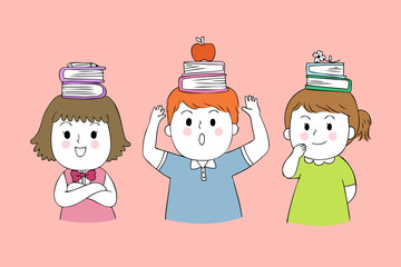 Cartoon cute students and book vector.