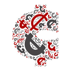 Vector conceptual red, gray and black playful funny education font made of symbol collection or group on character shapes isolated on white background. A modern art alphabet learning element design