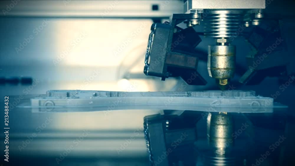 Wall mural 3d printer working. fused deposition modeling, fdm. 3d printer printing an object from plastic. auto