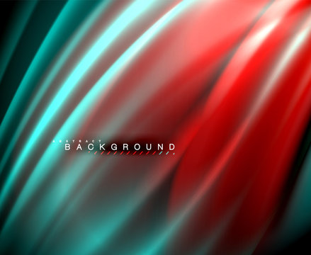 Neon glowing wave, magic energy and light motion background. Vector wallpaper template