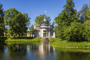 Chinese (creaking) pavilion in the Catherine Park in Tsarskoye Selo. Pushkin, St. Petersburg, Russia