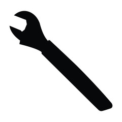 A black and white silhouette of a spanner