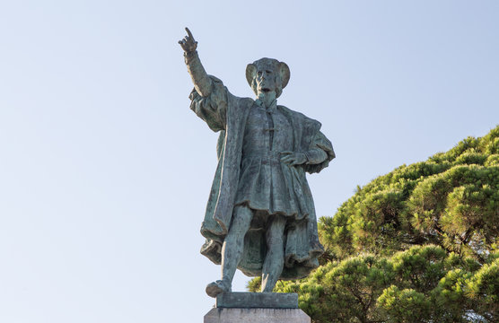 Christopher Columbus monument in Rapallo, Genoa province, Italy.